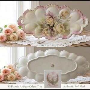 RS Prussia Hand-Painted Celery Tray in Pink and Cream Vintage